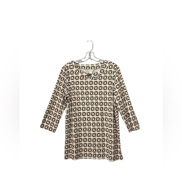 NEW, Liz Claiborne Patterned Top, Medium, White, Black & Tan - Picture 3 of 8